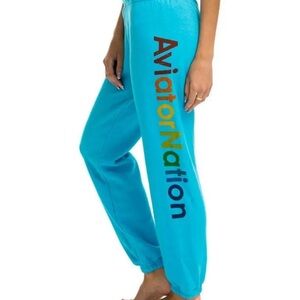 blue logo aviator nation sweatpants